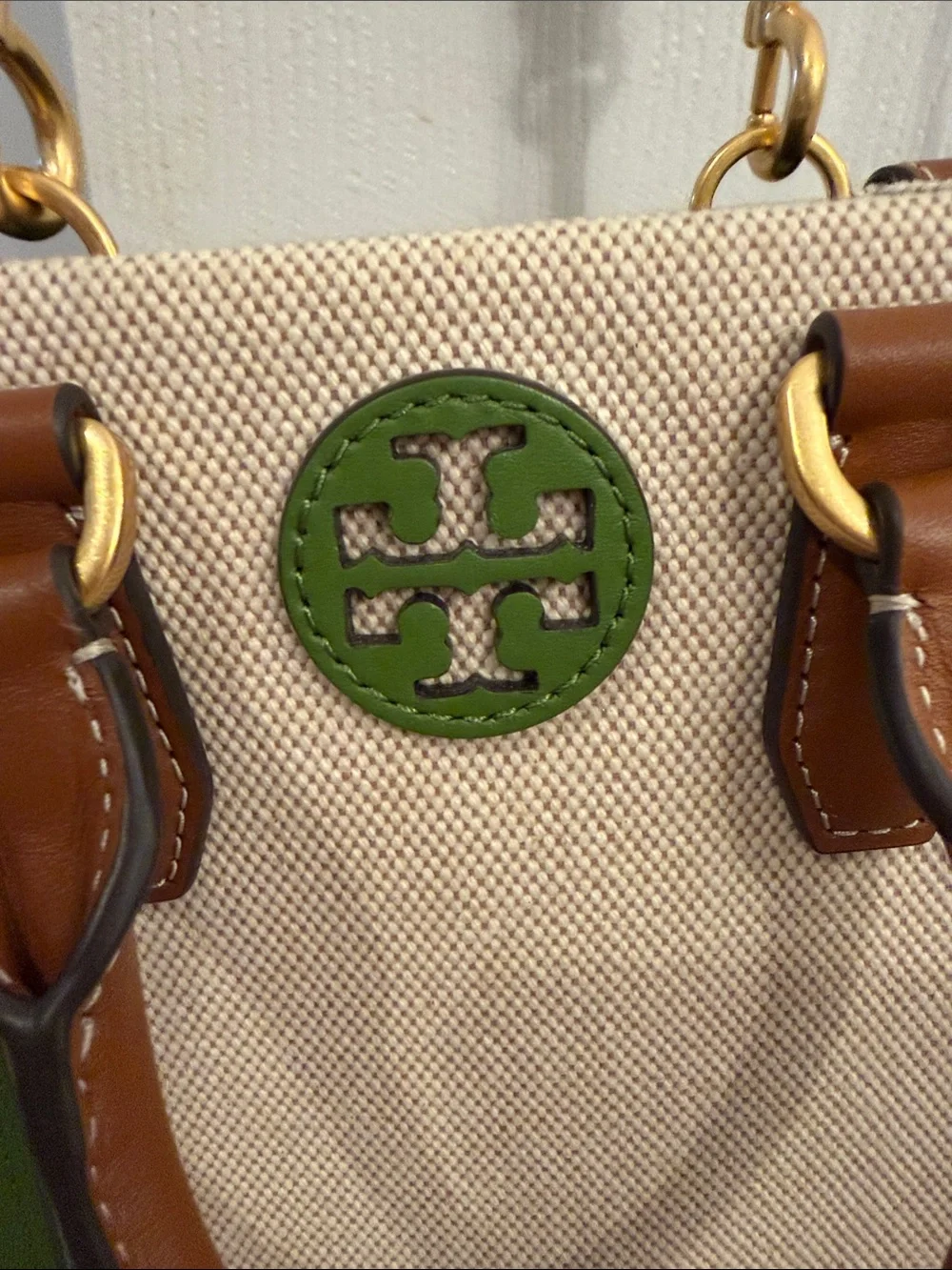 Tory Burch Green Trim Canvas Mini Blake Crossbody Purse